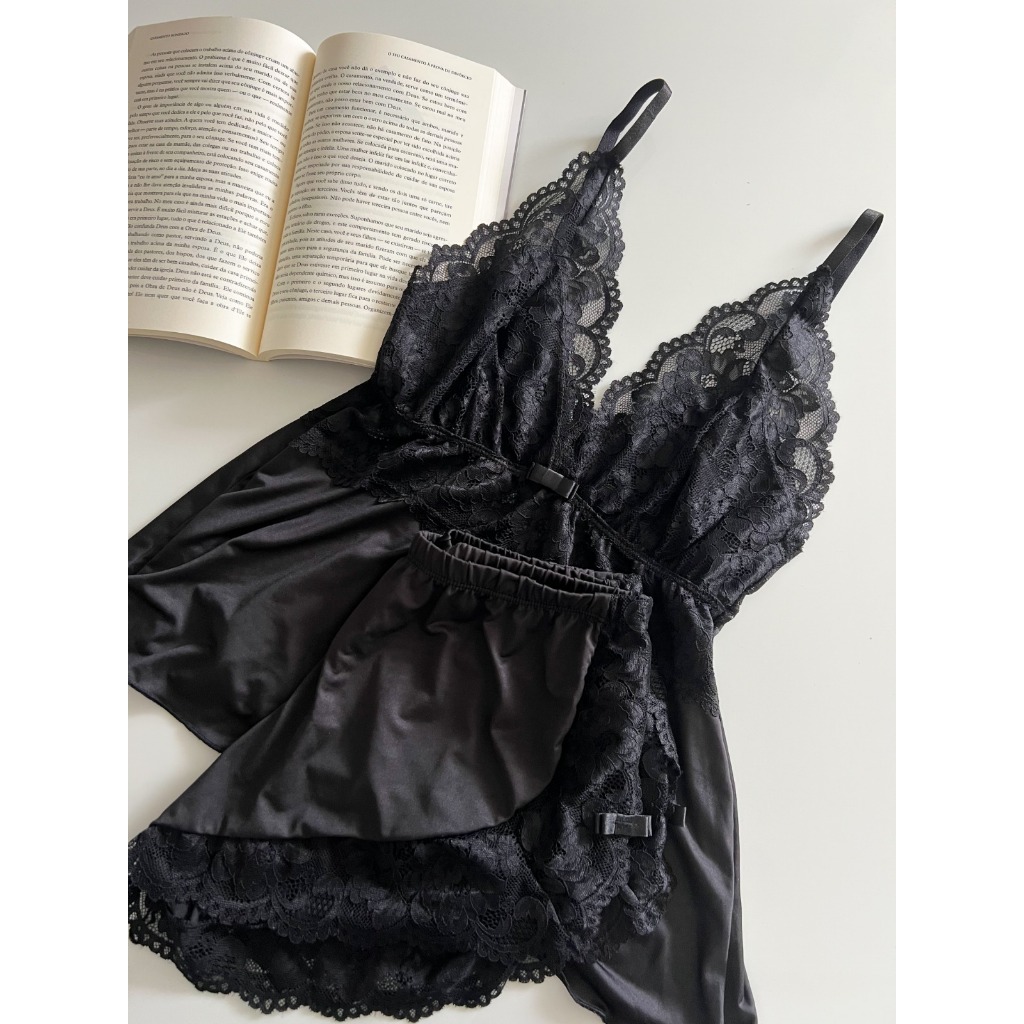 Baby doll pijama feminino rendado sensual- Liganete -Pijama de renda