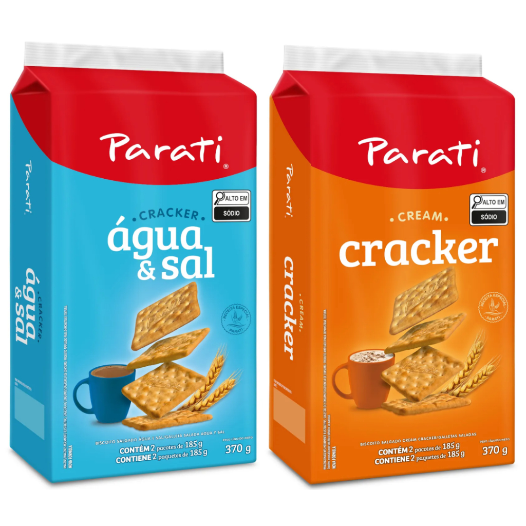 Kit com 4 Biscoito Salgado Parati 370g - Água e Sal, Cream Cracker em Oferta na Shopee
