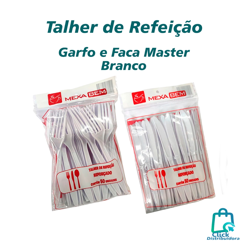 Kit Garfo e Faca Descartável  Reforçado Refeição Master Branco Mexa Bem