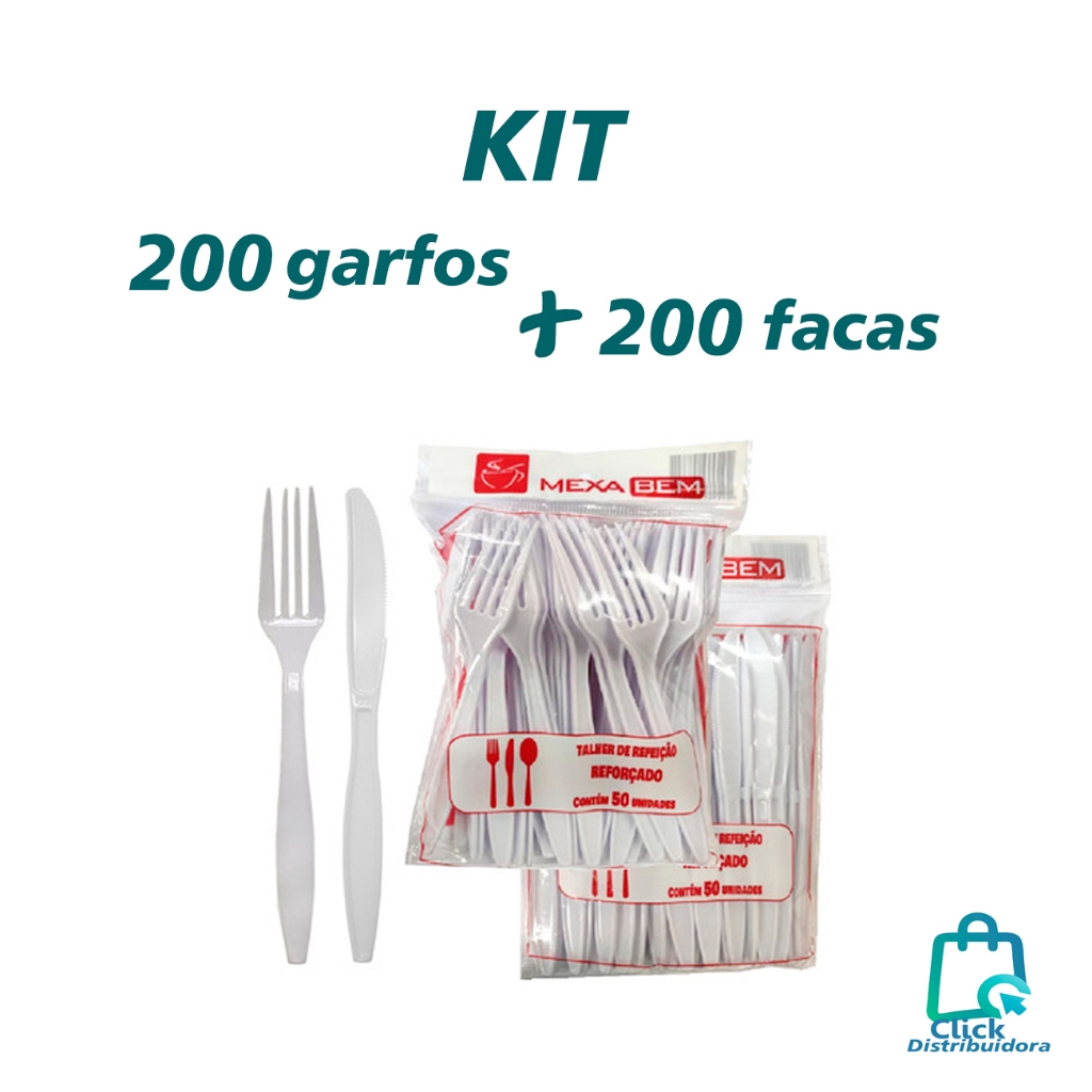 Kit 200 Garfo + 200 Faca master reforçado para refeição  Branco Mexa Bem plástico