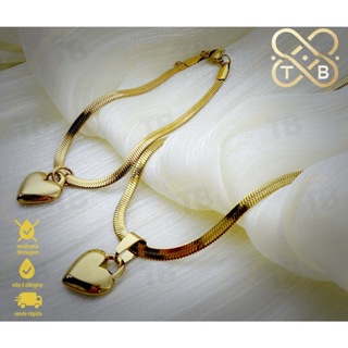 TB Moda KIT Colar de Aço Inoxi Mulheres Coração Dourado com Corrente Elegante – Amor e Sofisticação em Oferta na Shopee