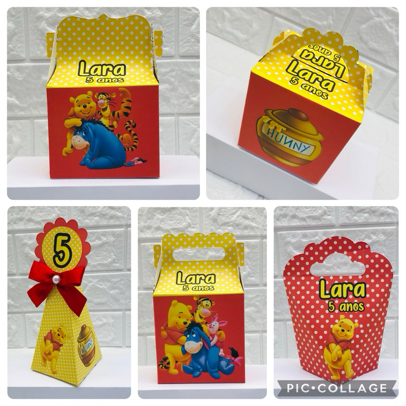 Personalizado Ursinho Pooh / Vermelho e amarelo/ pegue e monte lembrancinha de aniversário