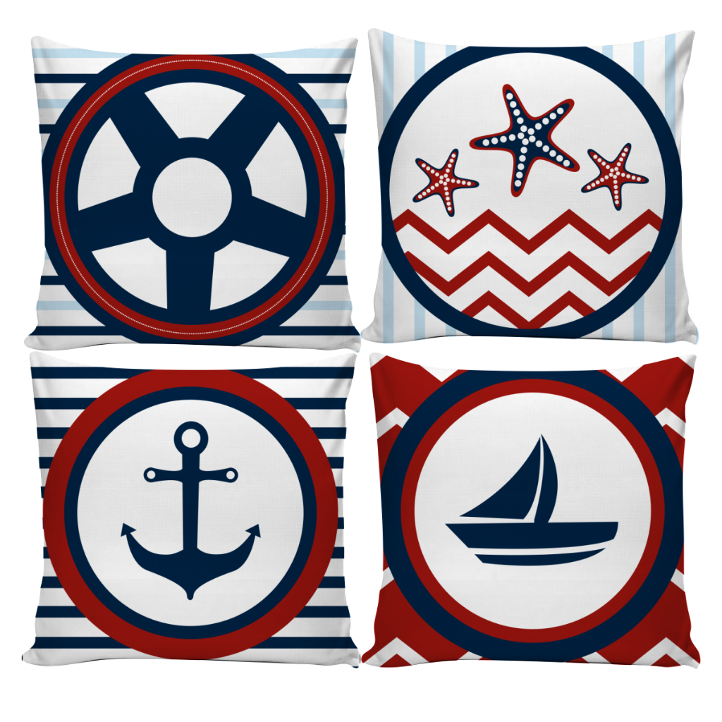 Kit 04 Capas de Almofadas Decorativas Náuticas Âncora, Barco, Estrela-do-mar 45x45cm em Oferta na Shopee