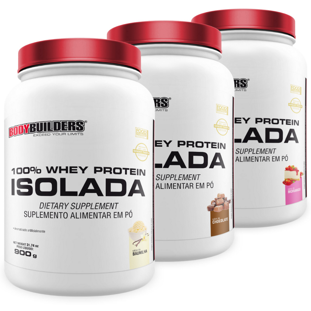 Kit 3x Whey Protein 100% Isolada 900g - Definição e Ganho de Massa Muscular - Bodybuilders