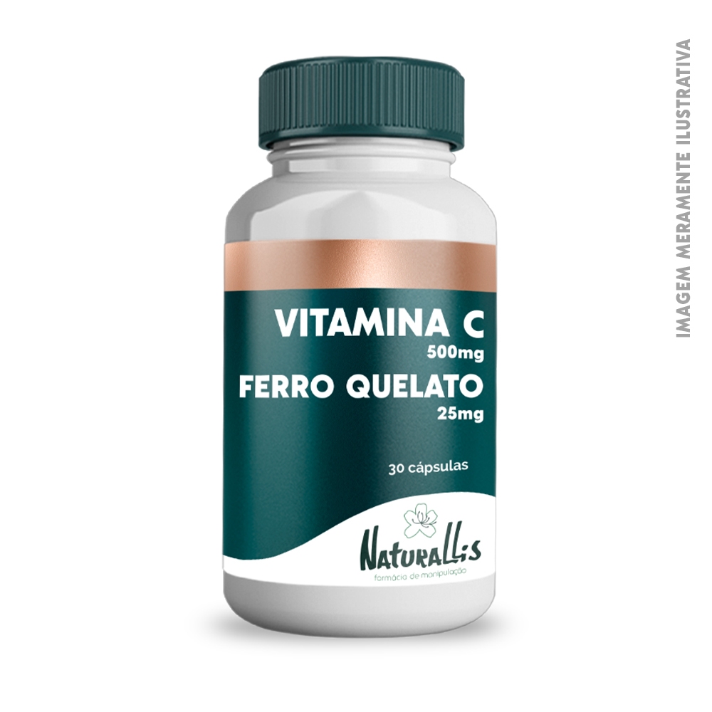 Vitamina C 500mg + Ferro Quelato 25mg - 30 cápsulas sem sabor
