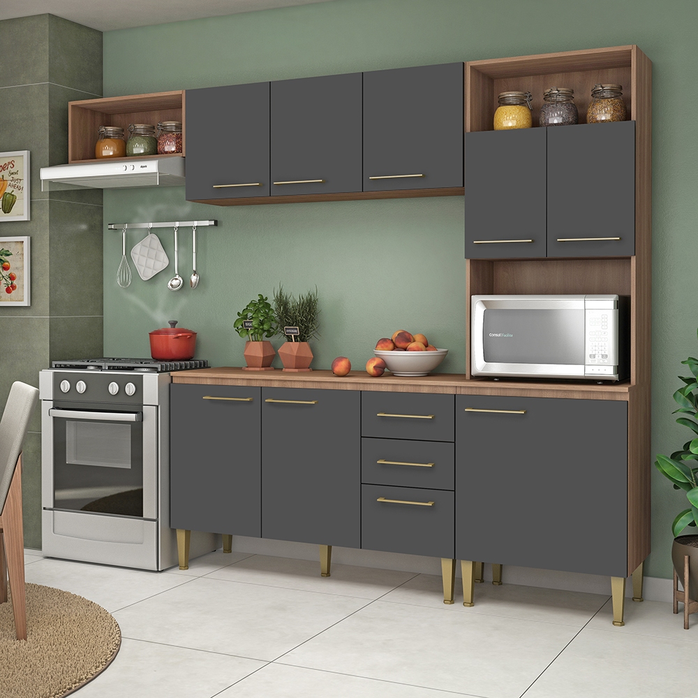 Kit Armário De Cozinha Completo Grande Com 9 Portas E 2 Gavetas Compacto - Home & Living