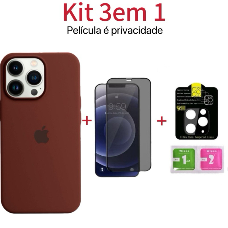 @Kit 3em1 Proteção Completa iPhone 15 15pro 15promax Normal Linha Premium Capa + Película privacidade + Película Câmera em Oferta na Shopee
