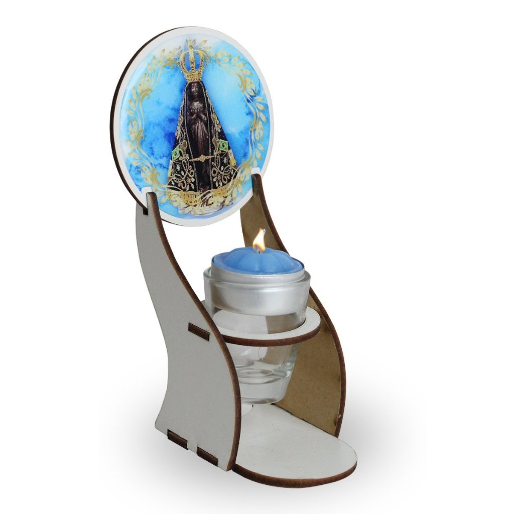 Vela Nossa Senhora Aparecida com Suporte em MDF Recho de Vidro com Vela