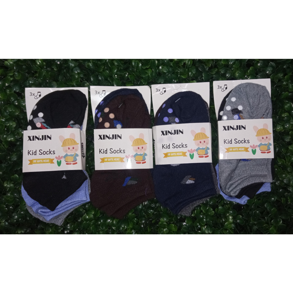 Kit c/ 12 pares Soquete c/ Antiderrapante Infantil -  MENINO em Oferta na Shopee