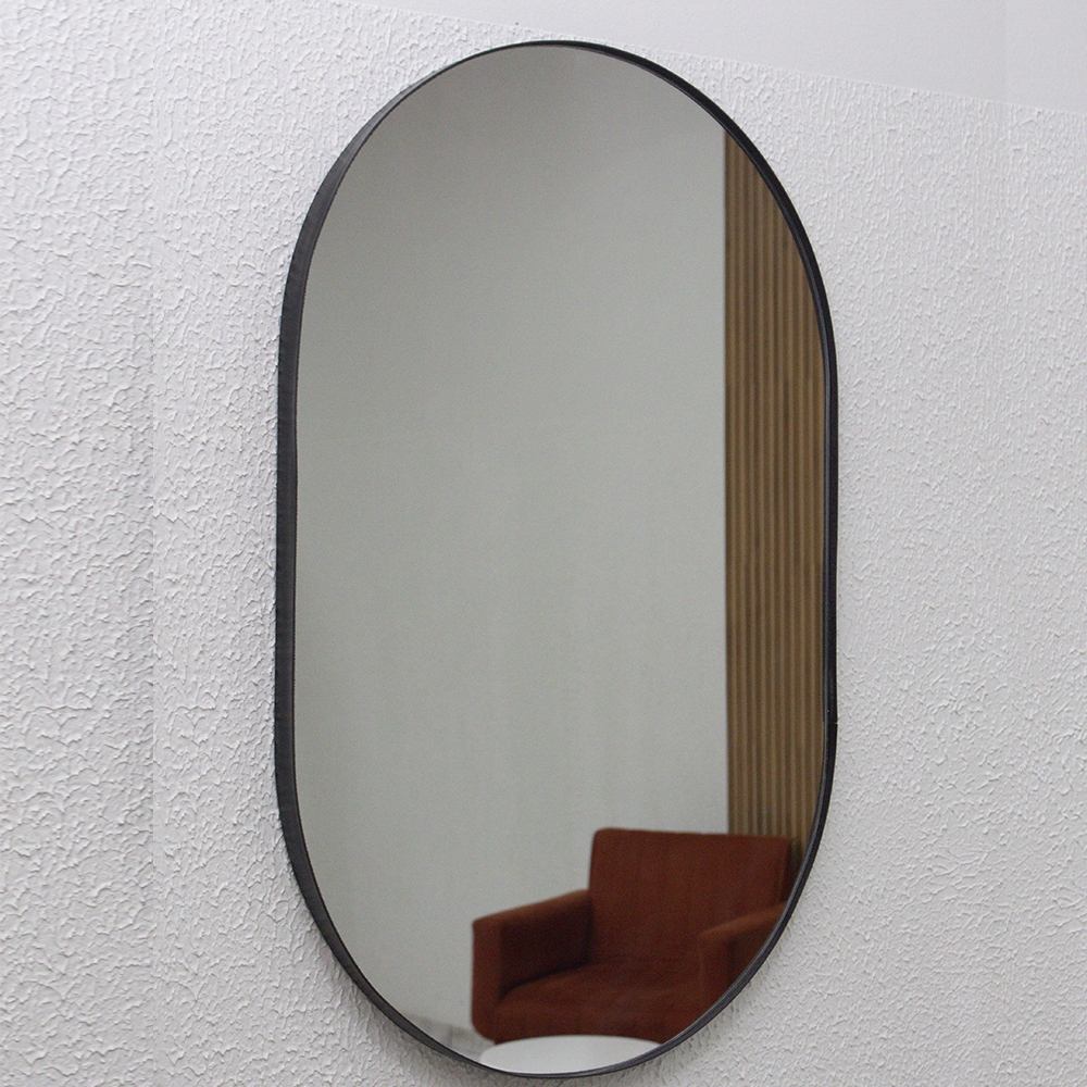 Espelho Adnet Oval  com Moldura de Couro Para Banheiro Quarto Sala Decoração Maquiagem em Oferta na Shopee