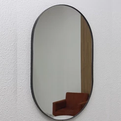 Espelho Adnet Oval com Moldura de Couro Para Banheiro Quarto Sala Decoração Maquiagem
