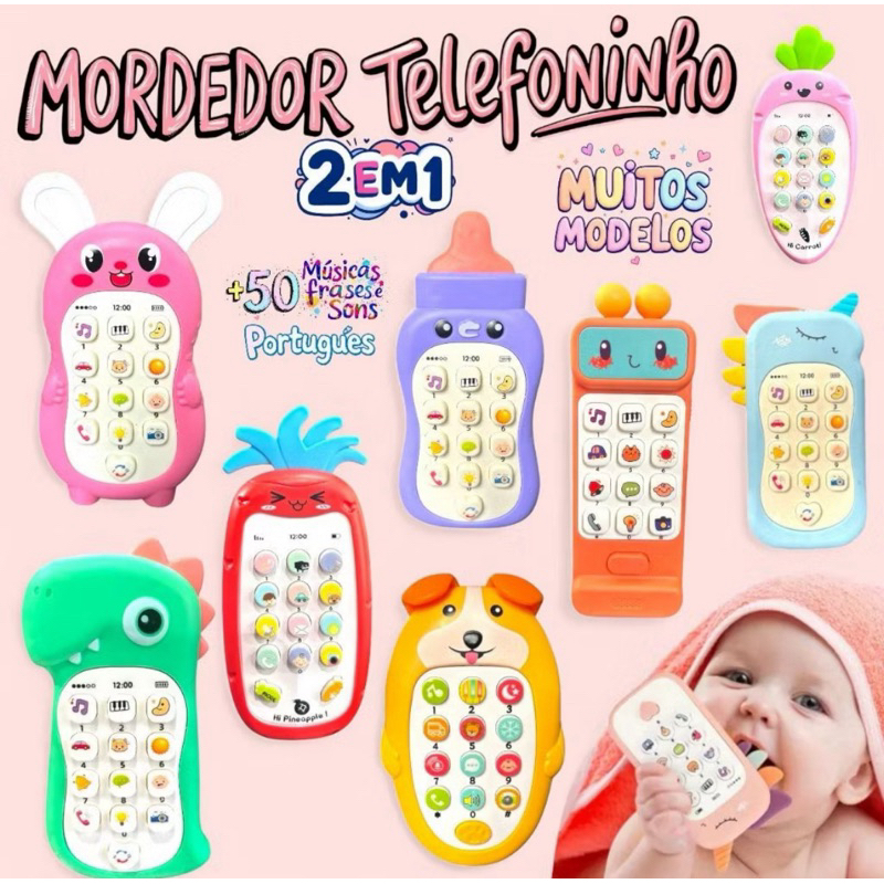 Brinquedo Educativo Celular Musical com Luz e Mordedor  Infantil. Pronta Entrega em Oferta na Shopee