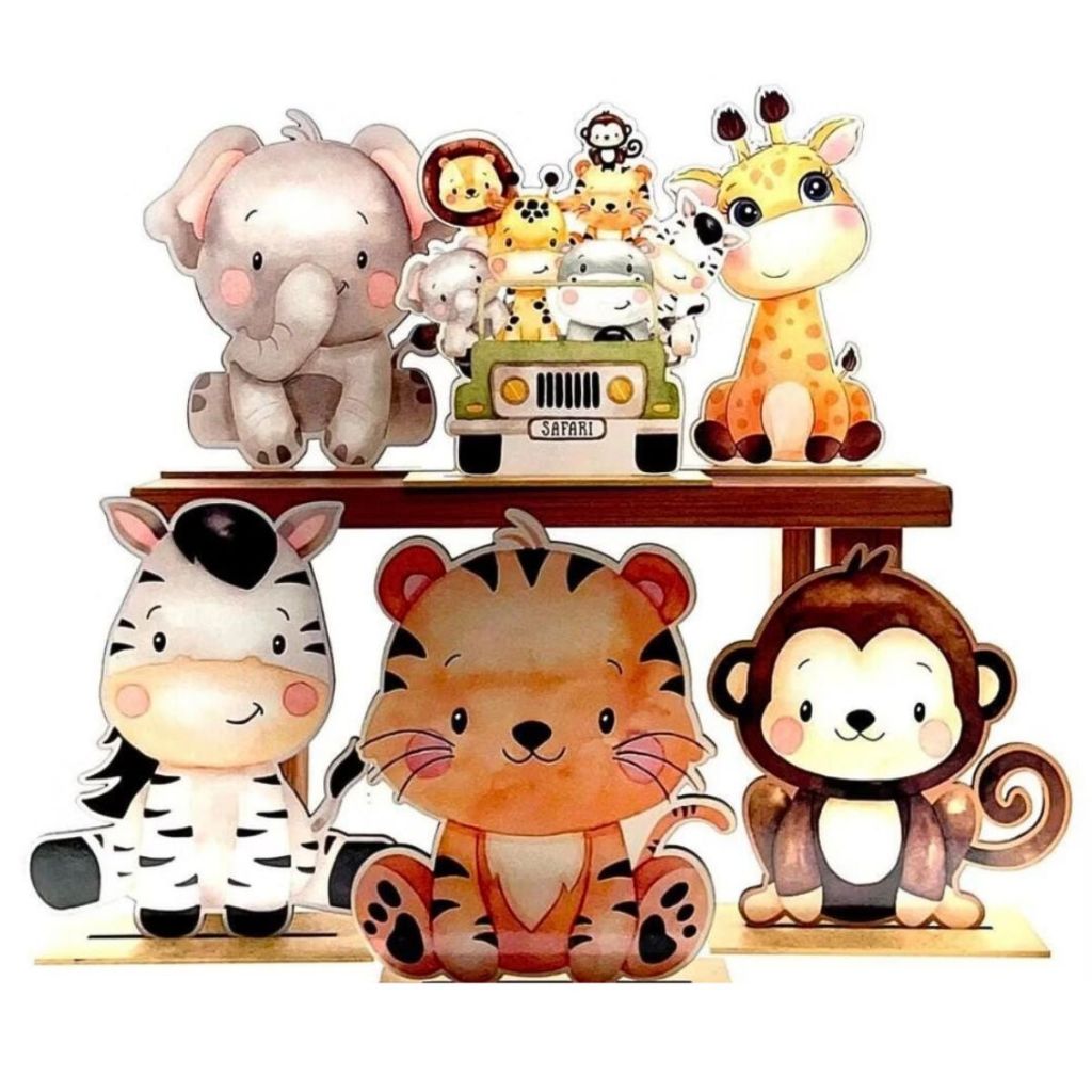 Kit Display de Mesa 8 Pç Festa Safari Baby Carrinho Verd MDF em Oferta na Shopee