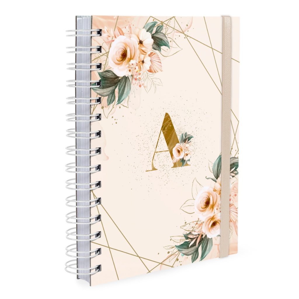 Agenda 2026 Plus Monograma Floral Bege E Dourado Letra