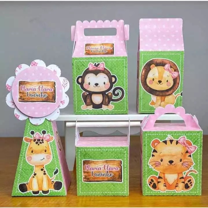 Kit Personalizados Pegue e Monte Safari Menina Lembrancinha Caixinha Aniversário Kit Festa