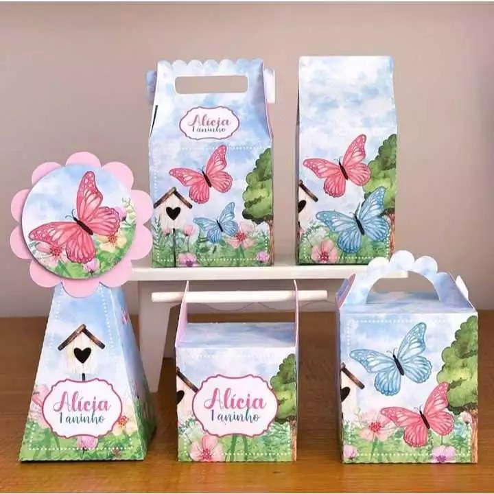 Kit Personalizados Pegue e Monte Jardim de Borboletas Lembrancinha Caixinha Aniversário Kit Festa Jardim Encantado