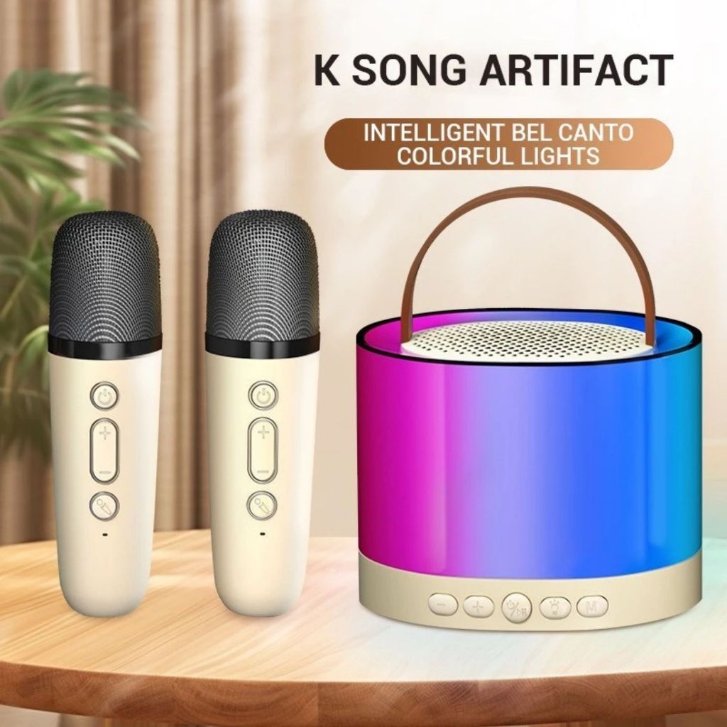 Caixa De Som Com 2 Microfones Sem Fio Alto-Falante Bluetooth Brincadeira Para A Família Karaokê