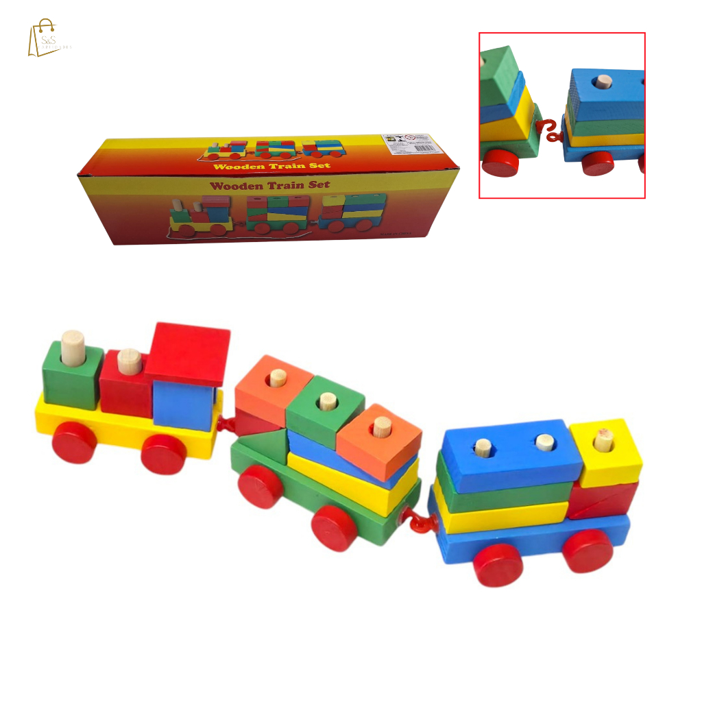 Brinquedo Educativo Trenzinho De Madeira De Encaixe De Formas Geométricas Brinquedo Pedagógico- Trem em Oferta na Shopee