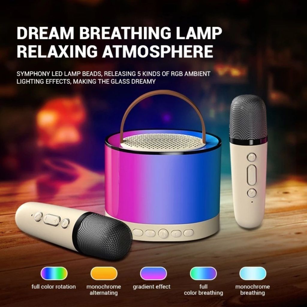 Caixa De Som Com 2 Microfone Sem Fio Bluetooth Led Infantil