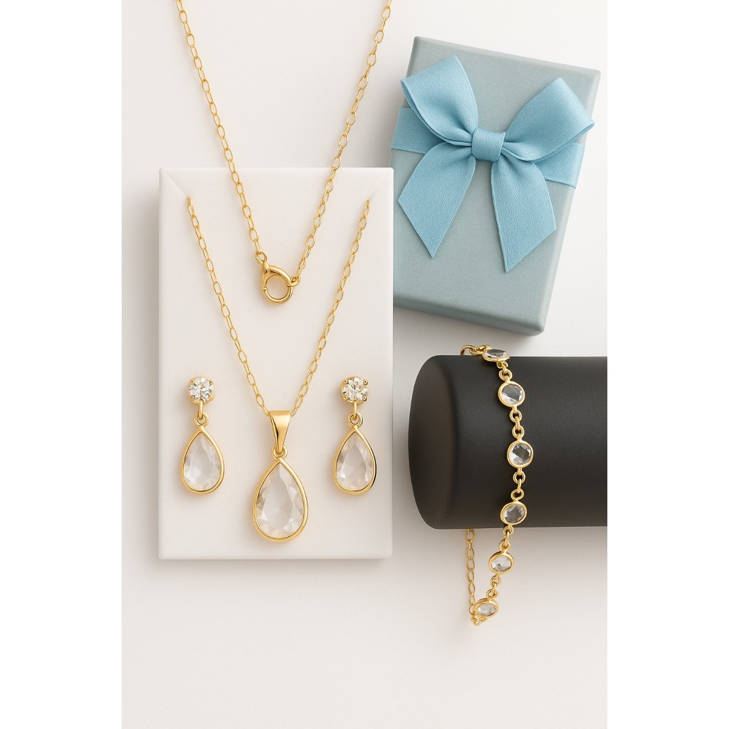 Conjunto 4 Pçs Correntinha Feminina Dourada Aço Inoxidável Pingente gota Com Caixinha para Presente em Oferta na Shopee