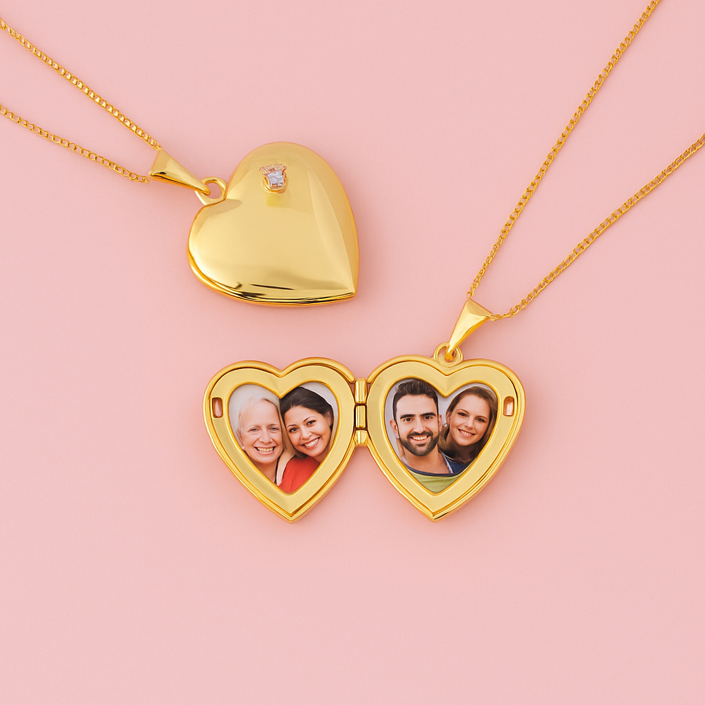 Colar Coração Personalizado 2 Fotos Relicário Carta  Presente Romântico Banhado a Ouro 18k em Oferta na Shopee