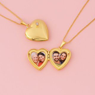 Colar Coração Personalizado 2 Fotos Relicário Carta  Presente Romântico Banhado a Ouro 18k em Oferta na Shopee