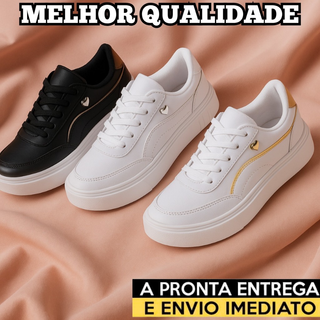 Tênis Feminino Casual Confortável Branco Preto Prata Caminhada Academia Corrida Promoção L...