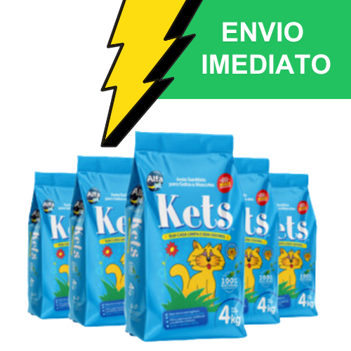 Kit Areia de Gato Kets 4kg (Fardo 5 Unidades) - Ideal para Todos os Tipos de Gato | Envio Imediato