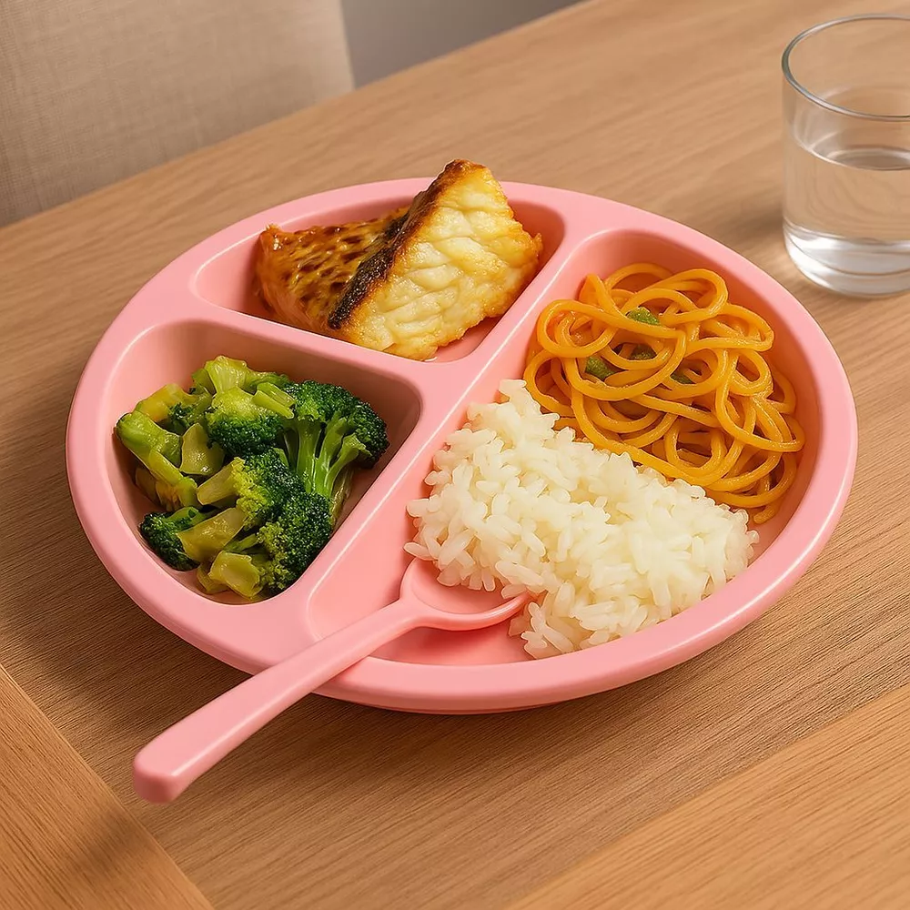Kit Prato Baby Bebé Infantil com 3 Divisórias Resistente Alimentação Refeição Segura e Divertida