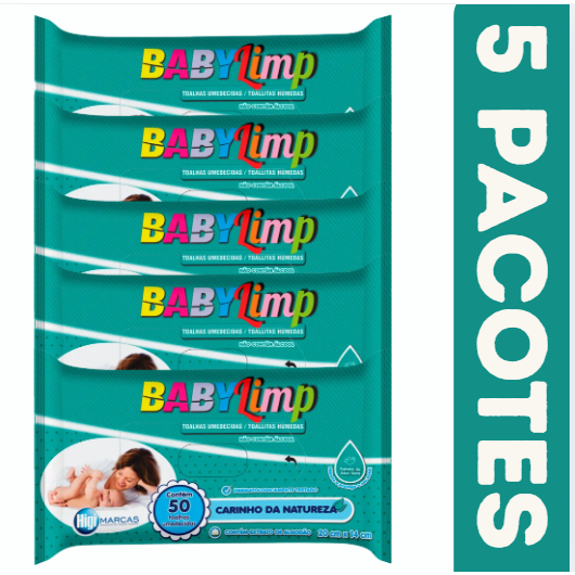 Kit 5 Pacotes Lenço Umedecido Baby Limp Carinho da Natureza