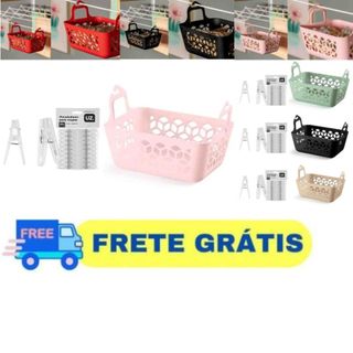 Kit Lavanderia Lava Roupas 2 Peças Com Cesto E Kit De Prendedores UZ Envio Full