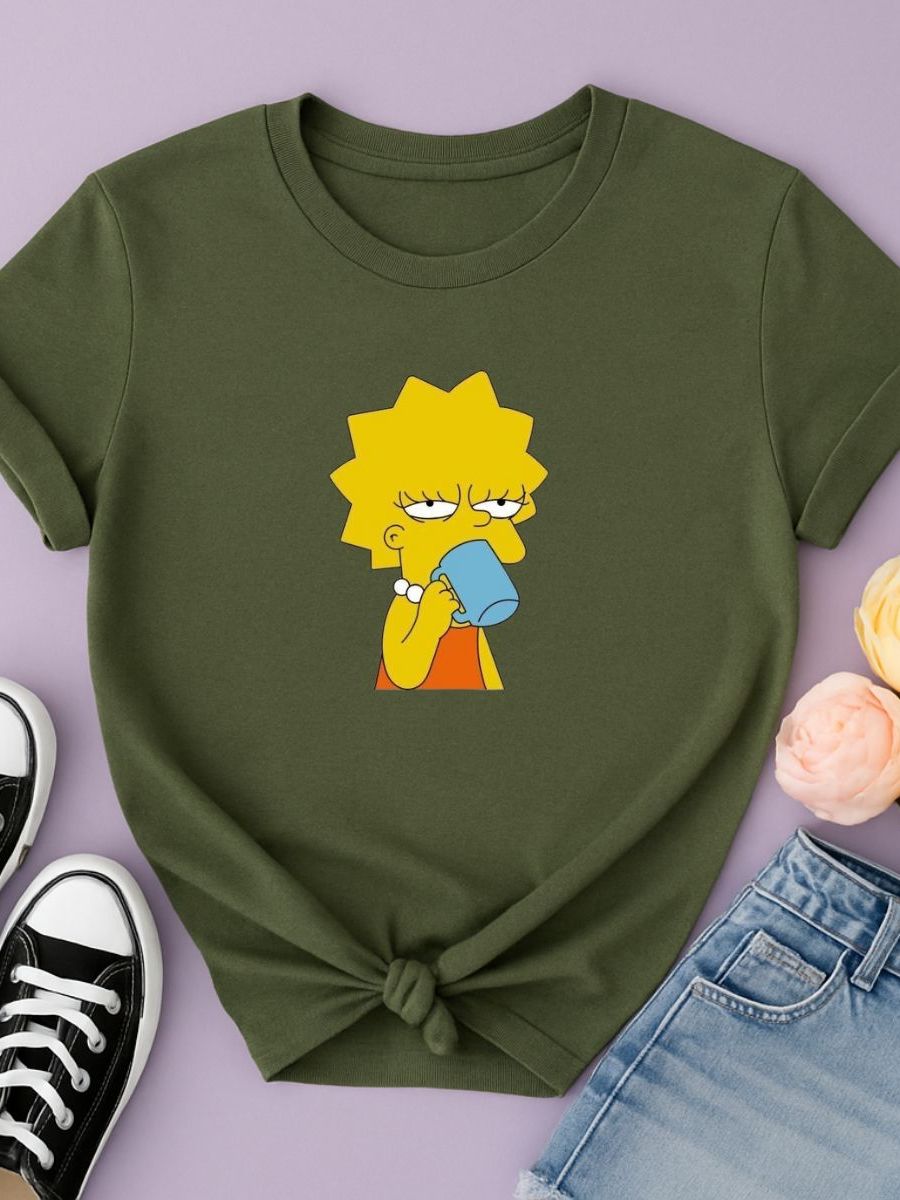 Camiseta Feminina Casual Lisa Simpson Lançamento 100% Algodão Envio Ja em Oferta na Shopee