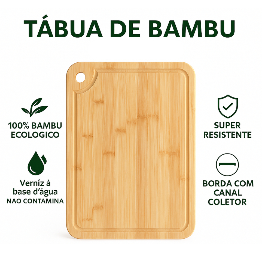 Tábua Retangular de Bambu Para Corte Multiuso Churrasco Carnes Legumes