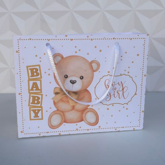 Kits de Sacolinhas  Lembrancinhas Personalizadas Festa infantil Chá Revelação Chá de Bebê Ursinho marrom - PEGUE E MONTE