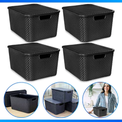 Kit Com 4 Cesto Caixa Organizadora Rattan Com Tampa 7 Litros Preto
