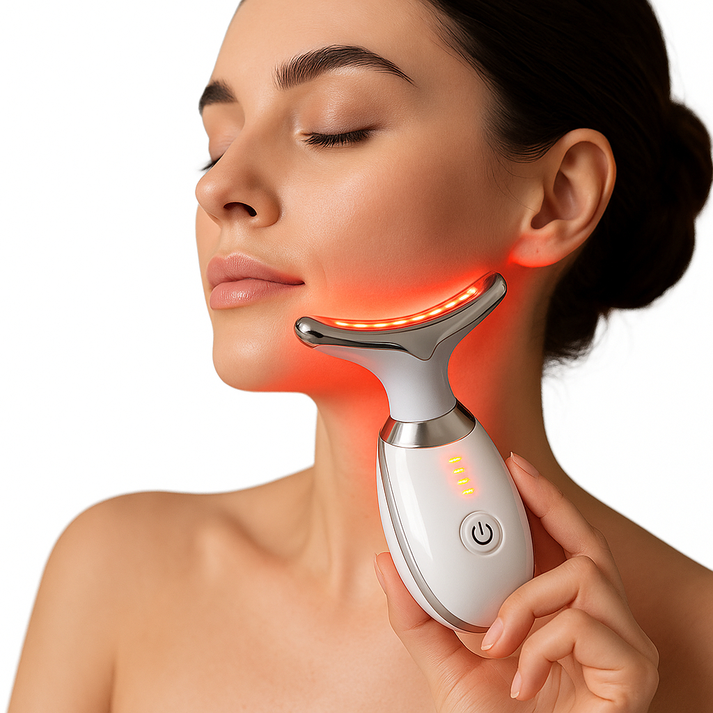 Massageador Facial LED com Vibração e Aquecimento USB Rosto Pescoço Skincare Beleza