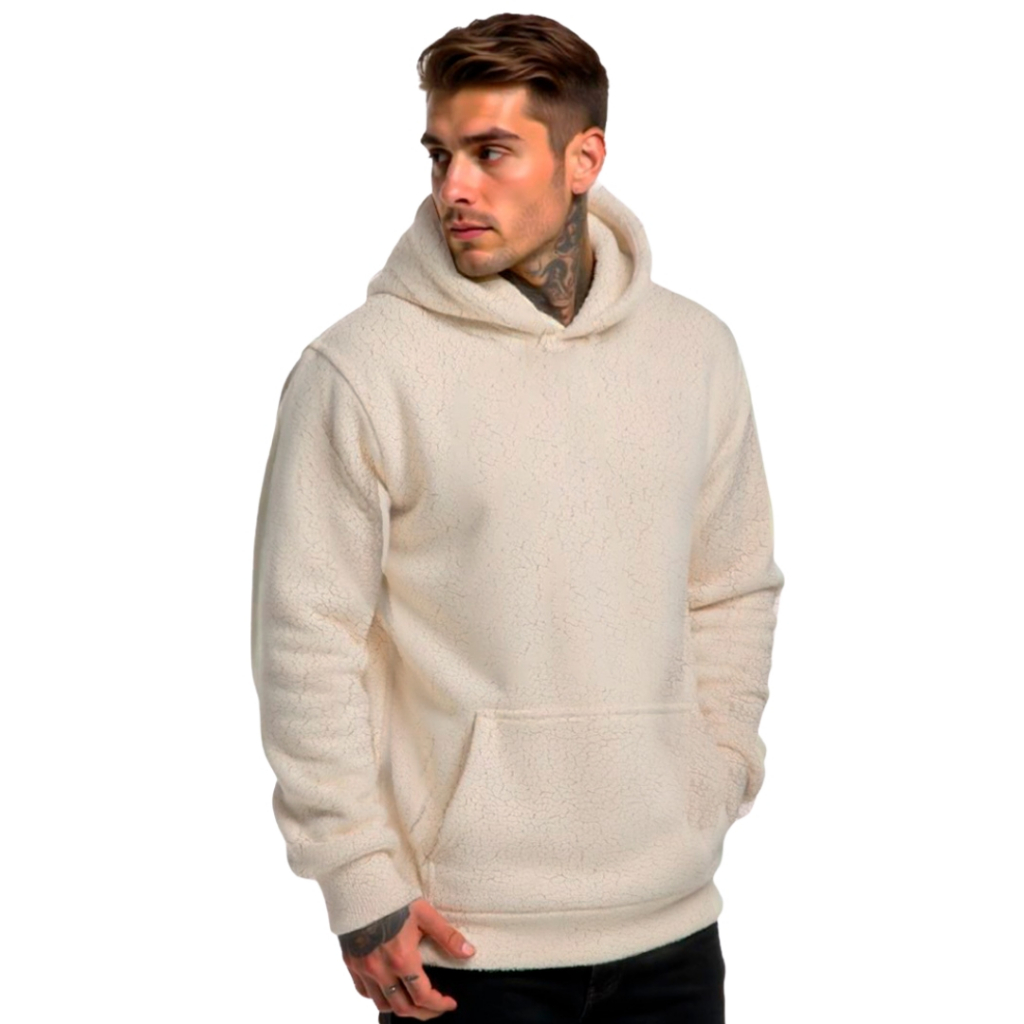 Casaco De Frio Masculino Casaco Teddy Duplo Felpado Canguru