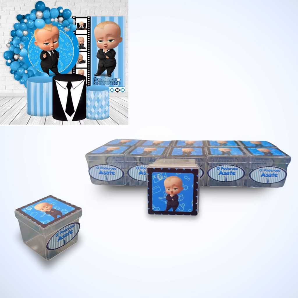 kit Adesivo 4x4 e 2x4 quadrado/oval personalizado + caixinhas acrílicas -  Lembrancinhas - Tema Poderoso Chefinho