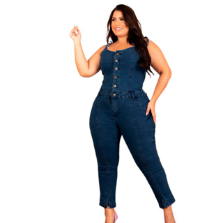 Jardineira longa plus size lycra estica verão em Oferta na Shopee