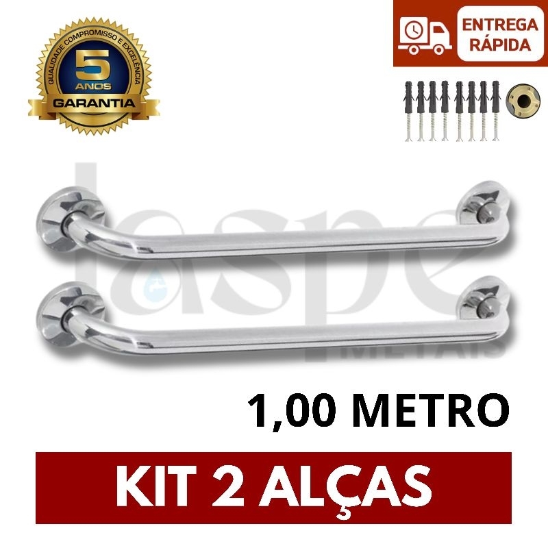 Kit 2 Barras de Apoio 1 Metro Alumínio – Segurança para Banheiro, Piscina, Corredores, Gestante, PCD