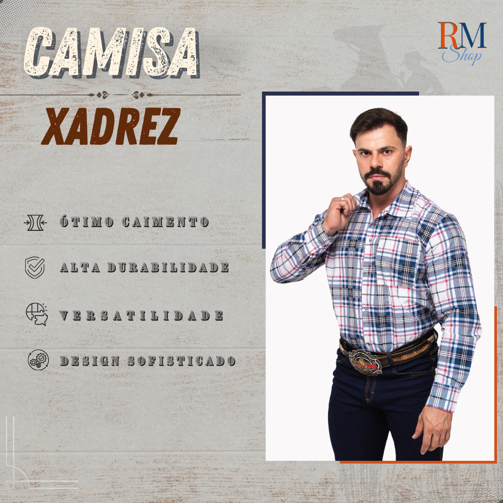 Kit 3 Camisa Xadrez Masculina Algodão Manga Longa Rodeio