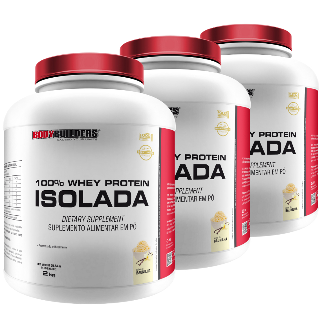 Kit 3x Whey Protein 100% Isolada 2kg - Bodybuilders