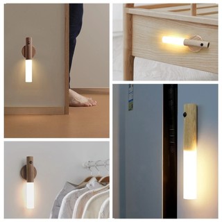 Luminária Recarregável USB Portátil Magnético Sensor Movimento Madeira Parede Suporte