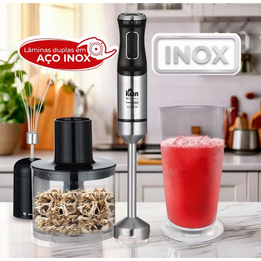 Mixer Moedor 3 em 1 Turbo 1000W 127V 5 Velocidades Processador Misturador Preto - Kian