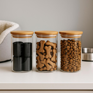 Kit 3 Potes de Vidro Hermético com Tampa de Bambu 1000ml e 600ml Armazenamento Ração Petiscos PET Gato Cachorro Pássaros em Oferta na Shopee