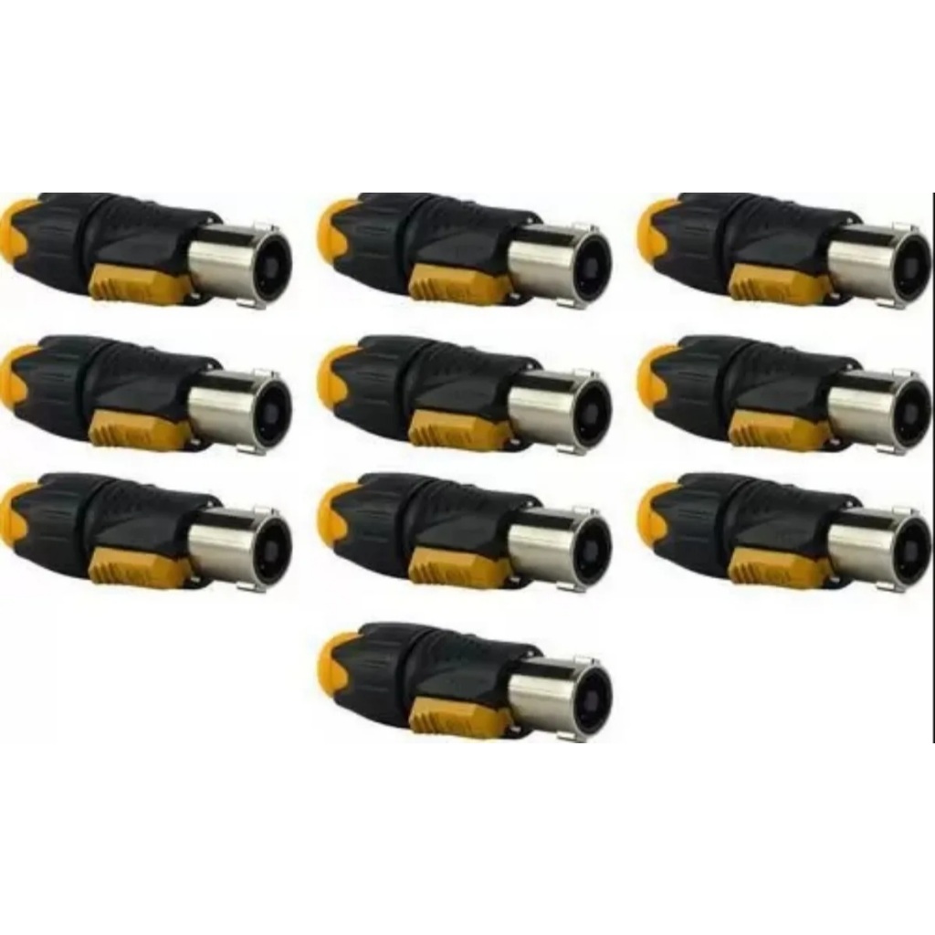KIT COM 10 CONECTORES SPEAKON MACHO COM TRAVA, 4 VIAS, PROFISSIONAL - PRETO E AMARELO em Oferta na Shopee