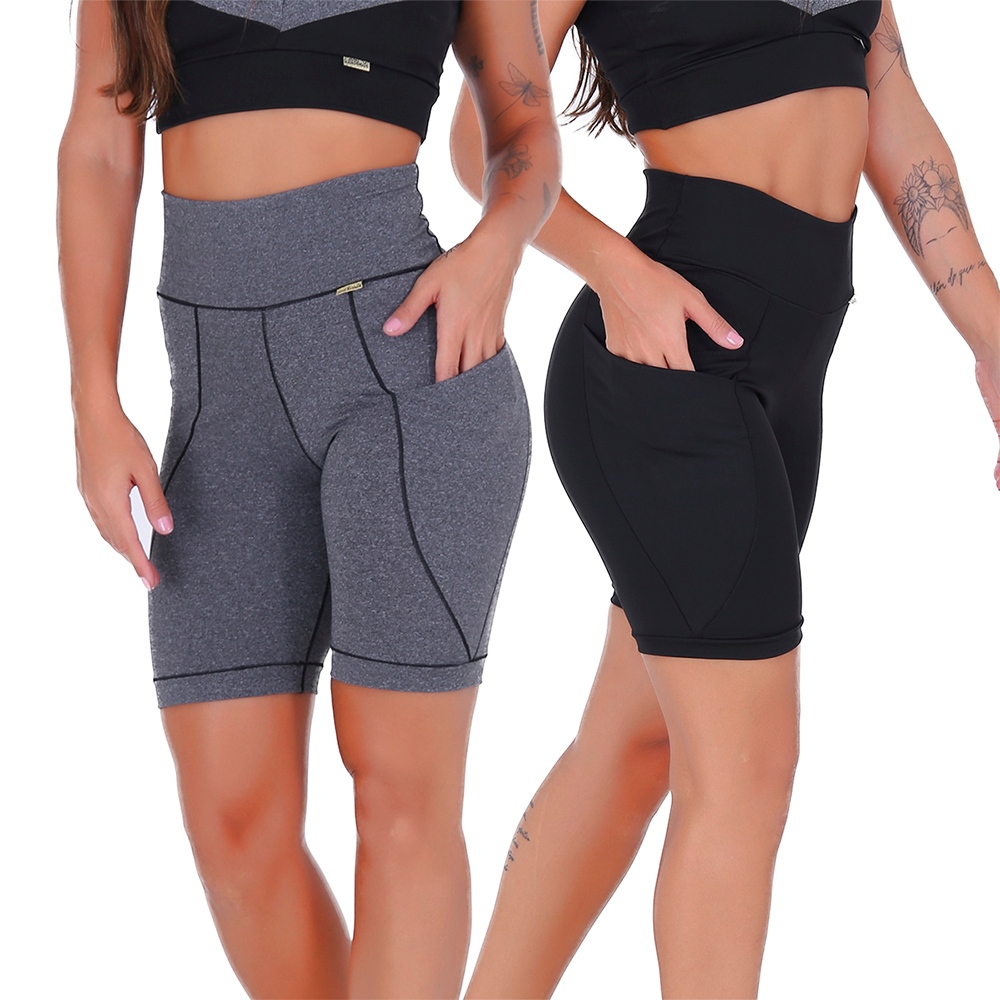 KIT 2 Bermudas Fitness Short Legging com Bolso Play em Oferta na Shopee
