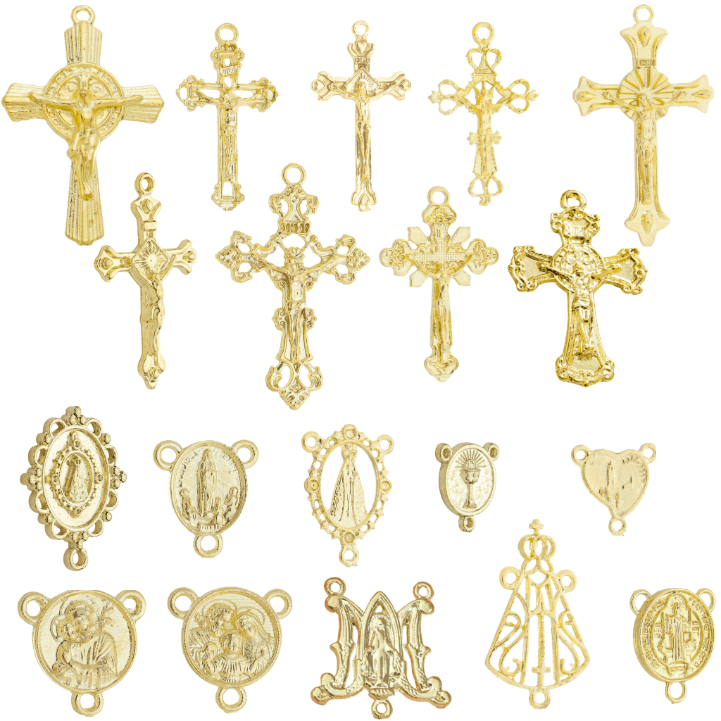 Kit Sortido Entremeios + Crucifixos Para Terços Peças para Montagem de Terço Asas da Fé