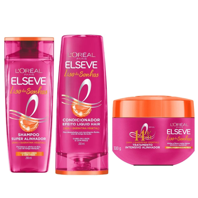 KIT ELSEVE LISO DOS SONHOS SH 200ML + COND 200ML + MÁSCARA LISO DOS SONHOS 300G em Oferta na Shopee