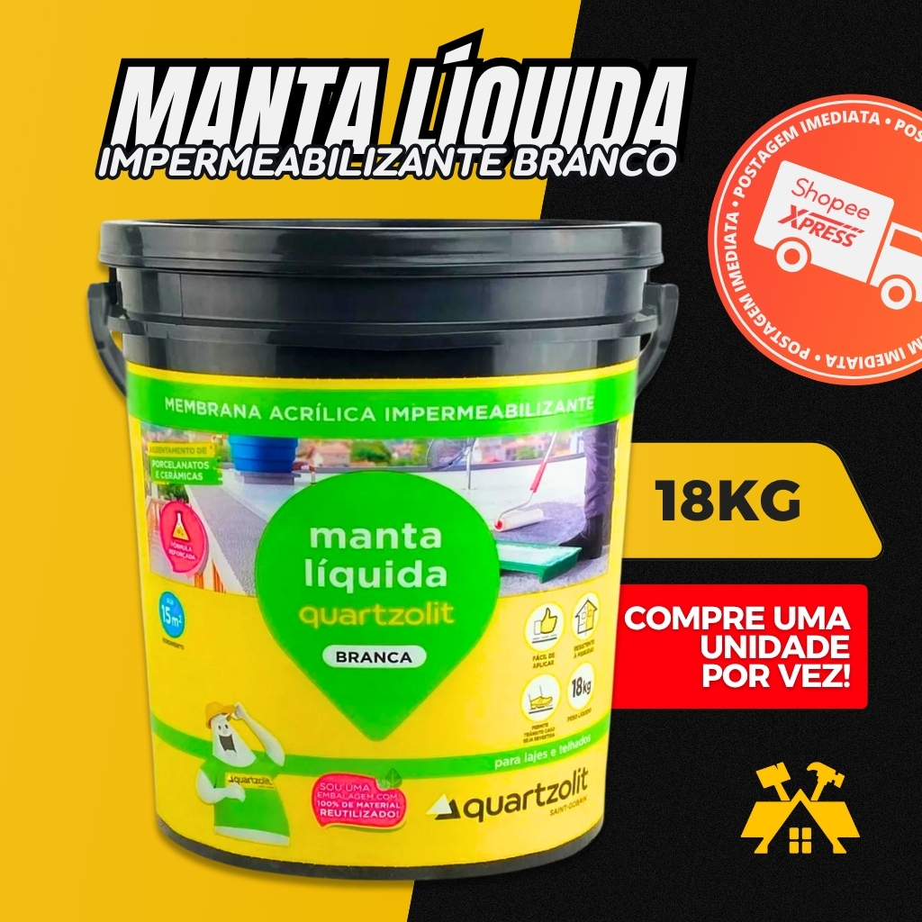 Borracha manta Líquida Quartzolit 18kg - Impermeabilizante Elástico 18kg Branca em Oferta na Shopee